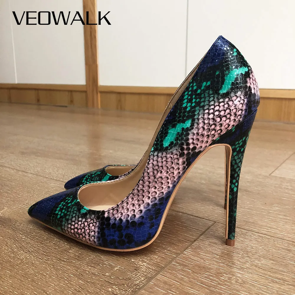

Женские туфли-лодочки Veowalk вечерние змеиным принтом, на высоком каблуке 12/10/8 см