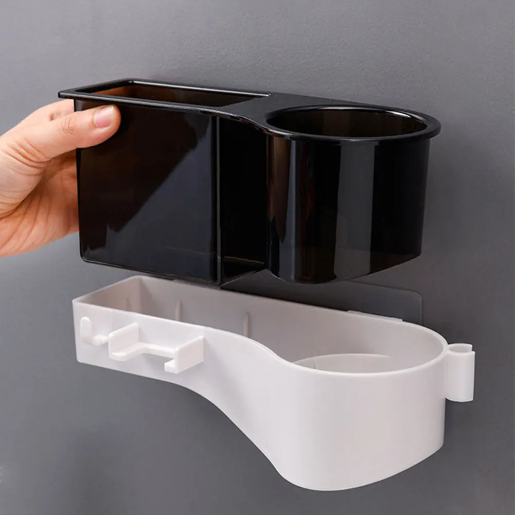 Hotel Bathroom Shelf Bedroom Plug Slot Brush Punch Free Wall Mounted Home Hair Dryer Holder With Sticker ABS Organiser Shower