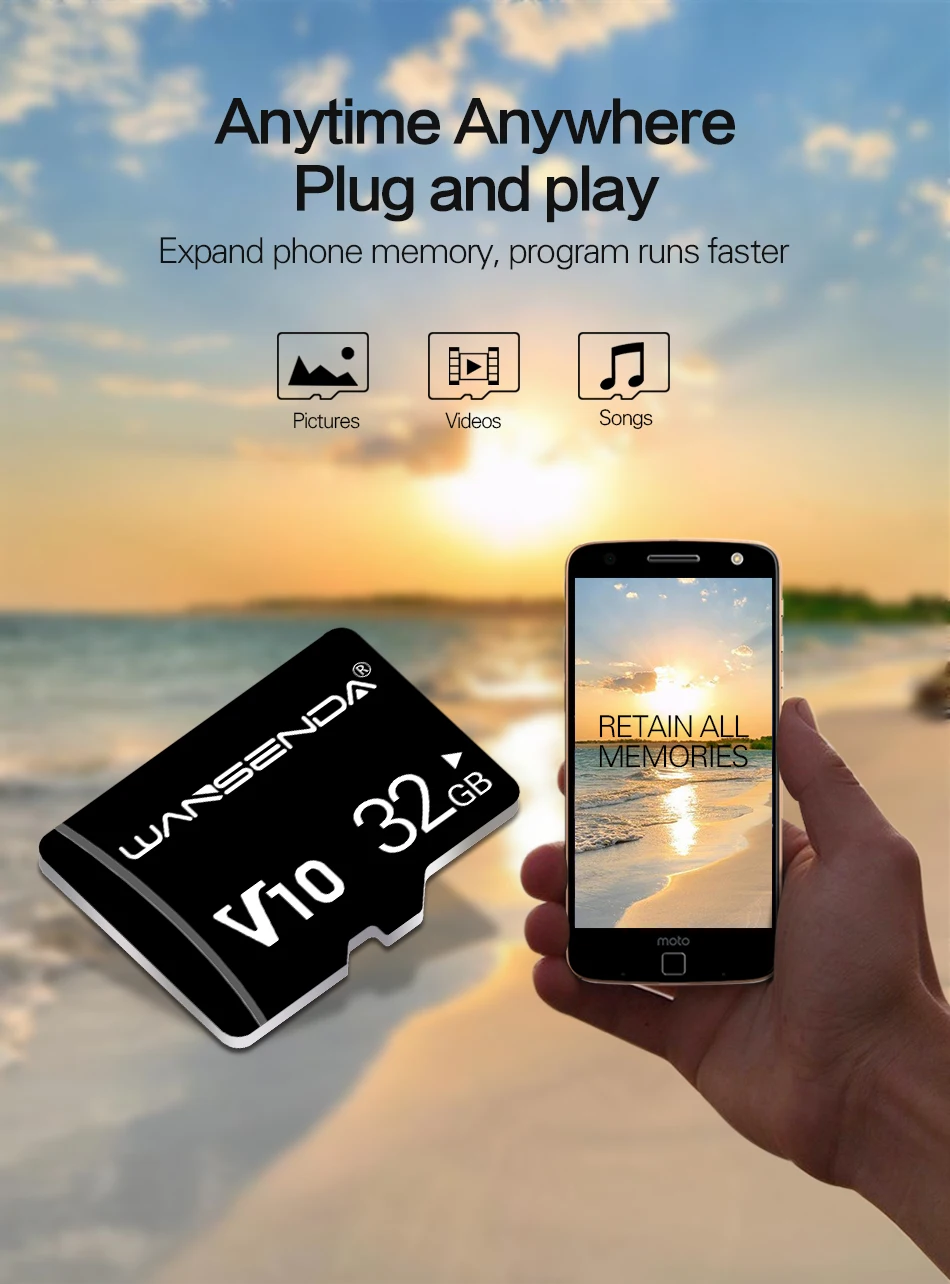 WANSENDA карта памяти Micro SD 128 Гб 64 ГБ 32 ГБ 16 ГБ 8 ГБ класс 10 SDHC SDXC MicroSD TF карта флэш-карта с бесплатным адаптером