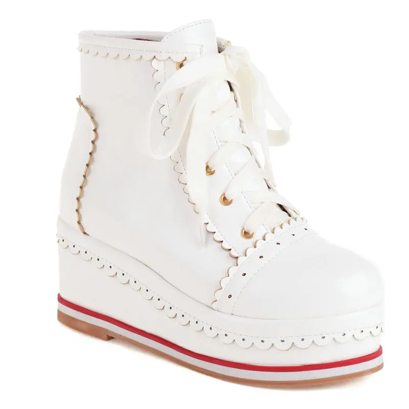 

Nine Colors Fashion College Style Women Shoes Ruffles PU Leather Ankle Boots Platform Lace-up Lady Shoes Autumn Winter Booties