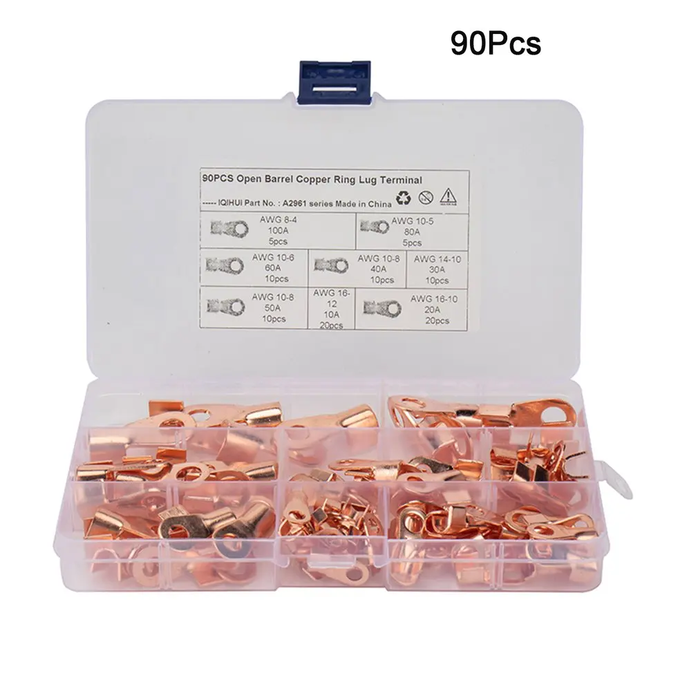 90pcs/set OT Cable Electrical Wire Terminal Insulated Cord Connector Red Copper Sets 10A-50A | Инструменты