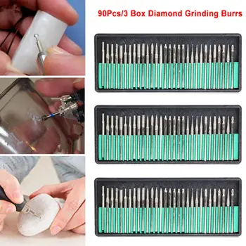 

90 PCS Diamond Burr Bit Drill Kit Shank For Engraving Carving Rotary Tool Parts