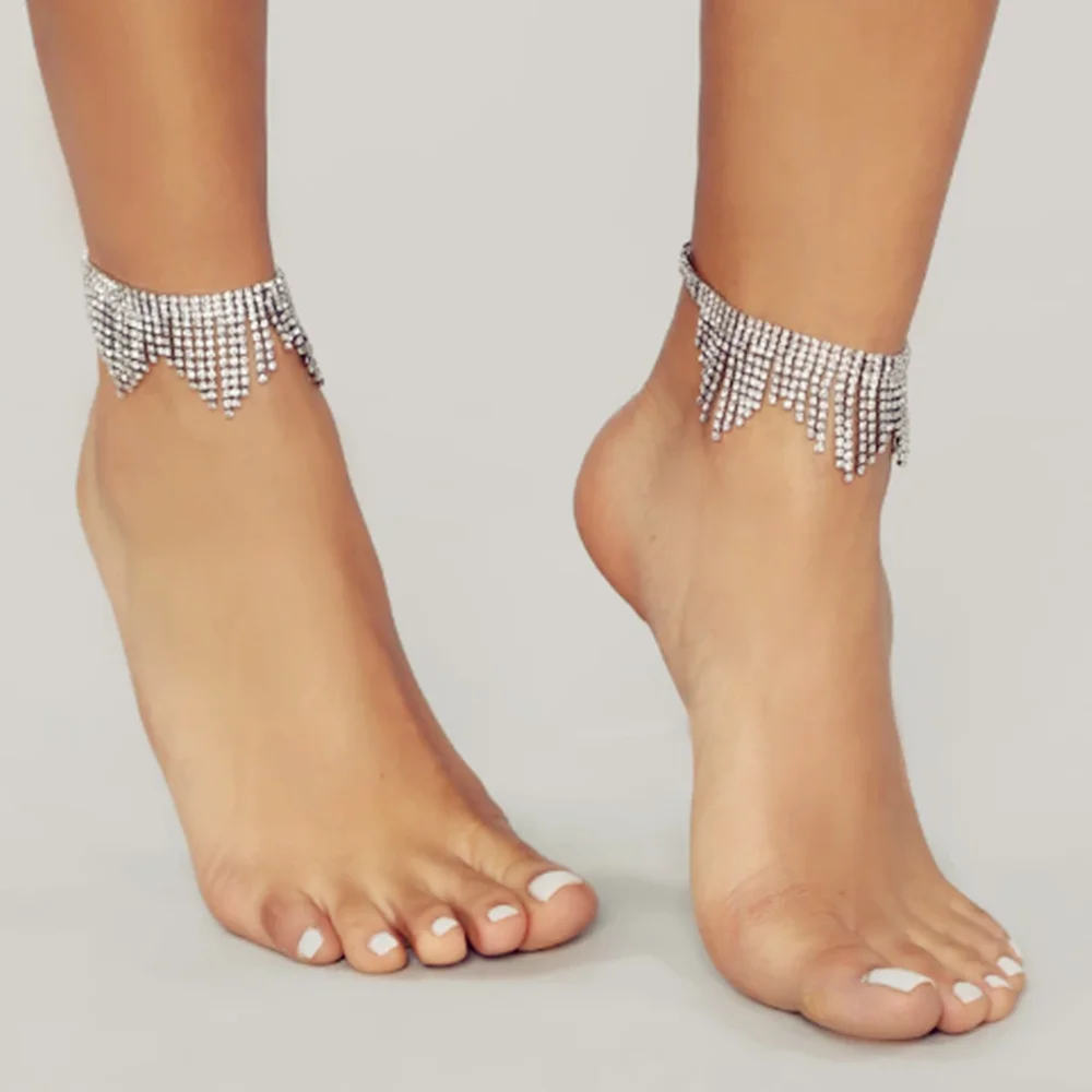 2 Pcs Elegant Rhinestone Tassel Anklet Chain Foot Jewelry for Women Crystal Anklet Bracelet Barefoot Sandals Wedding Accessories 2 Pcs Elegant Rhinestone Tassel Anklet Chain Foot Jewelry for Women Crystal Anklet Bracelet Barefoot Sandals Wedding Accessories
