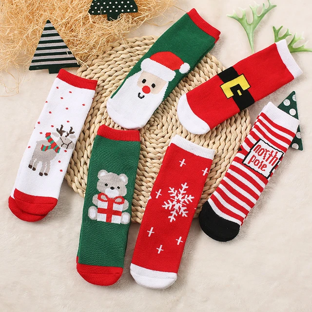 Calcetines antideslizantes para bebé, medias cálidas de algodón para niño y  niña, medias de Navidad para recién nacido, Invierno - AliExpress