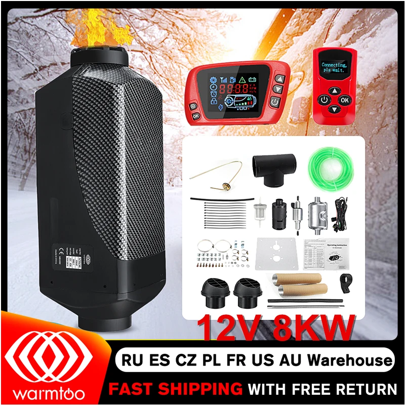 PROD 4000084455317 Metal Shell 12V 8KW Car Heater Air Diesel Heater
Triple Air Outlet Heating Fan LCD Display With Oil Extractor For Boat
Bus