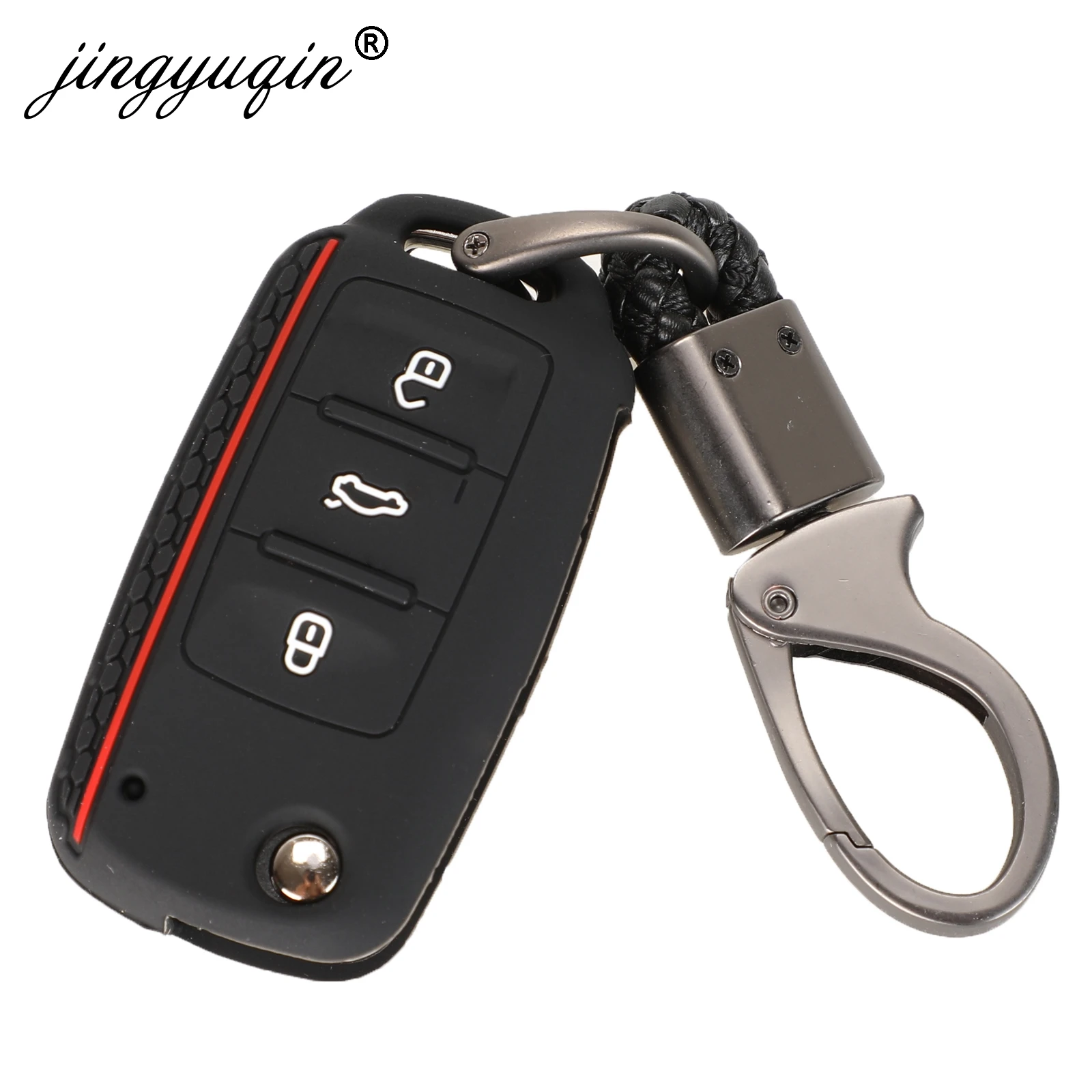 

jingyuqin Silicone Car Key Cover Case for VW Golf Fit Skoda Yeti Superb Rapid Octavia SEAT Leon ibiza 3 Button Remote keychain