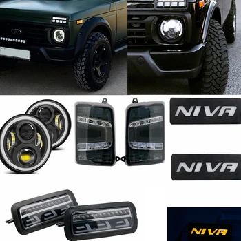 

Pair Turn Signal Running Lights 40W 80W 75W Car Led H4 7inch Car Accessories Angel Eyes H4 Led Headlight For Lada Niva 4X4 Uaz