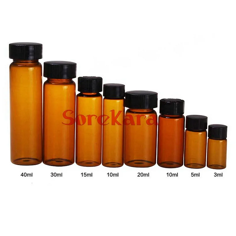 

10pcs 3ml/5ml/10ml/15ml/30ml/40ml/50ml Brown Glass Seal Bottle Reagent Sample Vials Plastic Lid Screw Cap