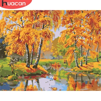 

HUACAN Pictures By Number Fall Scenery Kits Home Decor DIY Paint By Number Forest Drawing On Canvas HandPainted Art Modern Gift