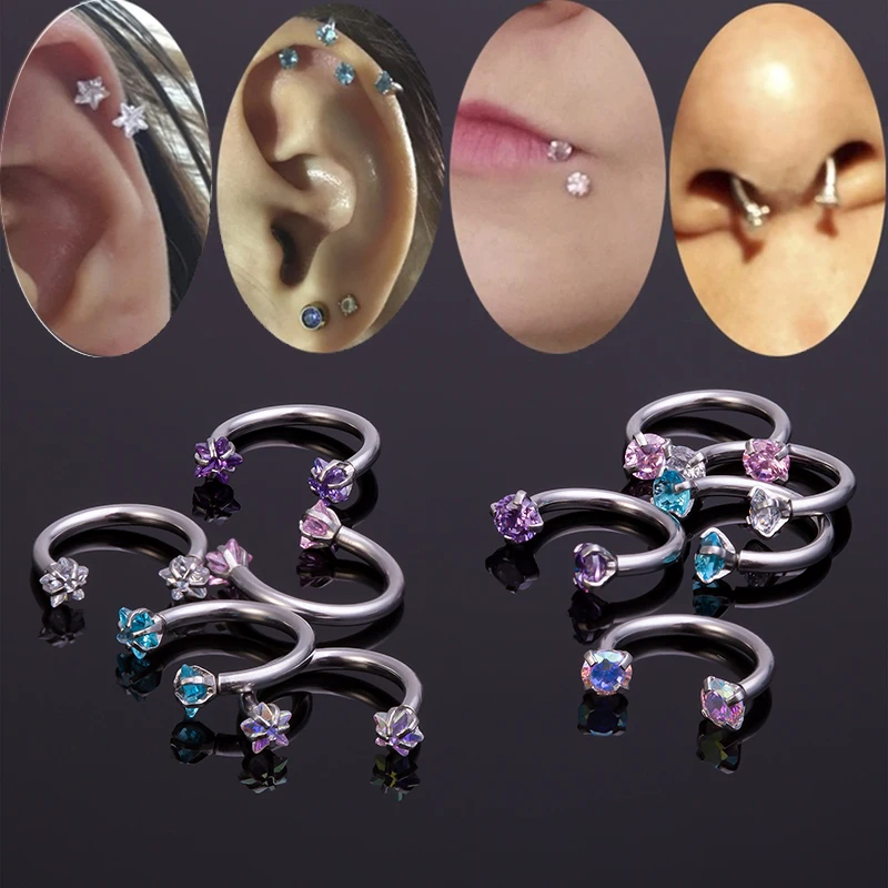 1-5pcs Zircon Eyebrow Ring Nose Septum Rings Lip Piercing Nariz Circular Bar Ear Horseshoe Stud Tragus Helix Body Jewelry 16g | Украшения и