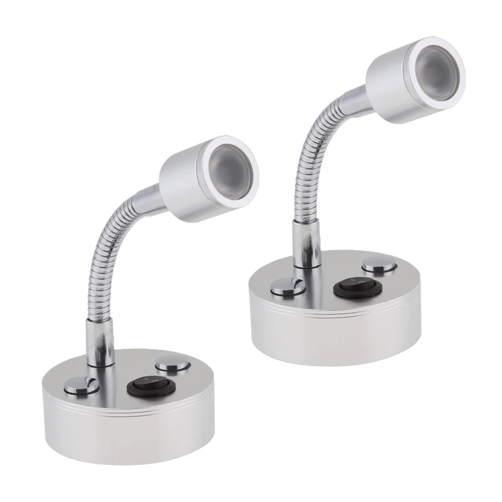 2Pcs RV Boat LED Reading Lamp Flexible Gooseneck Interior Light 12V 1W