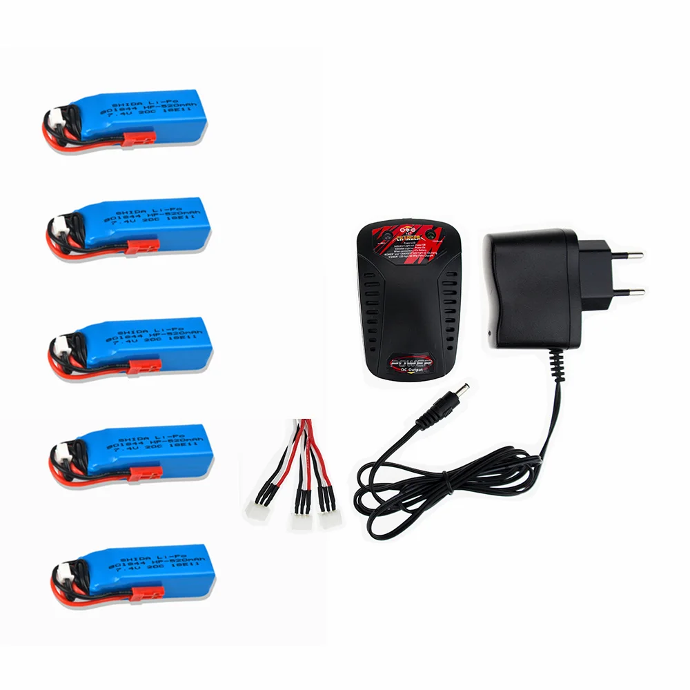 

5 pcs 7.4V 520mAh 20C Upgrade Lipo Battery with charger with Connecting Cable for WLtoys K969 K989 K999 P929 P939 RC Car