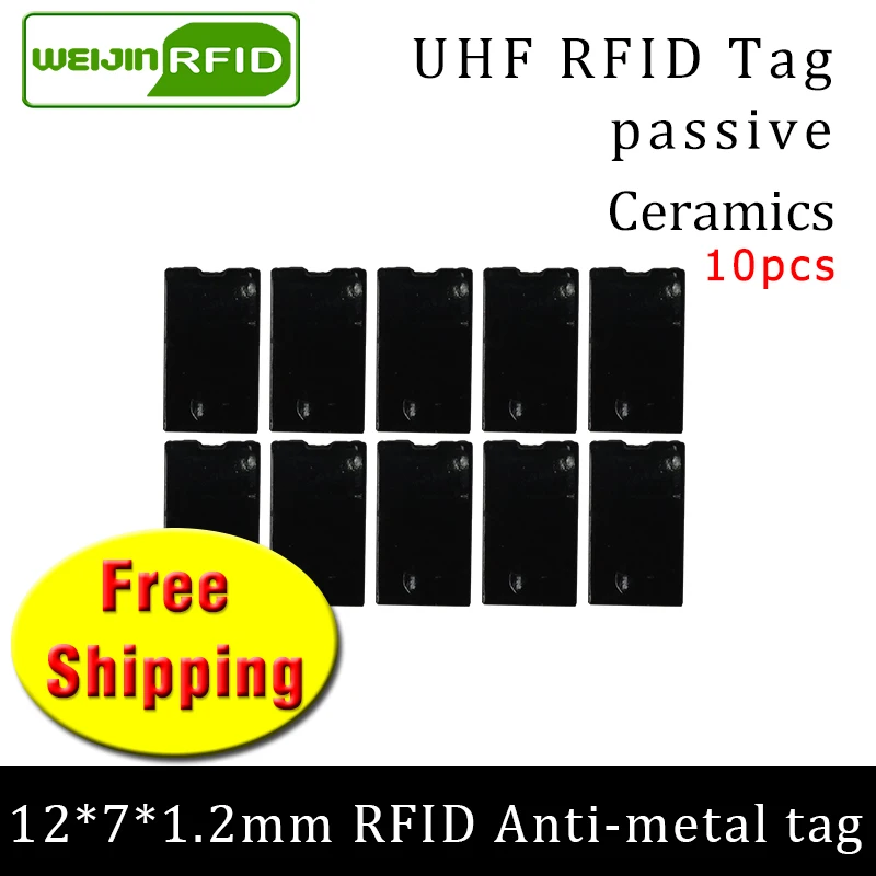 

UHF RFID anti metal tag 915mhz 868mhz Alien Higgs3 EPC 10pcs free shipping 12*7*1.2mm thin Ceramics fixture passive RFID tags