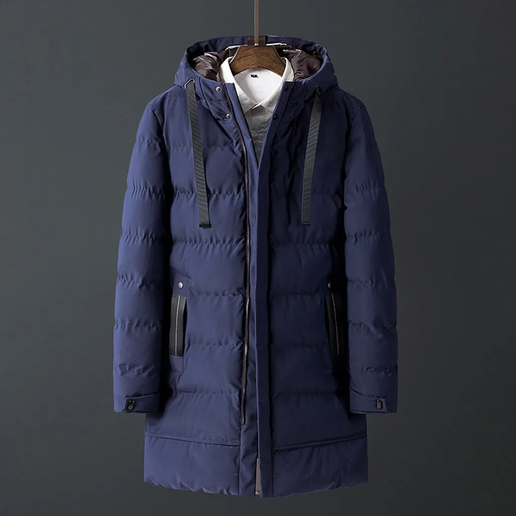 Длинная зимняя куртка для мужчин, однотонная утолщенная мужская одежда с капюшоном и хлопковой подкладкой, мужская зимняя куртка и пальто abrigo hombre