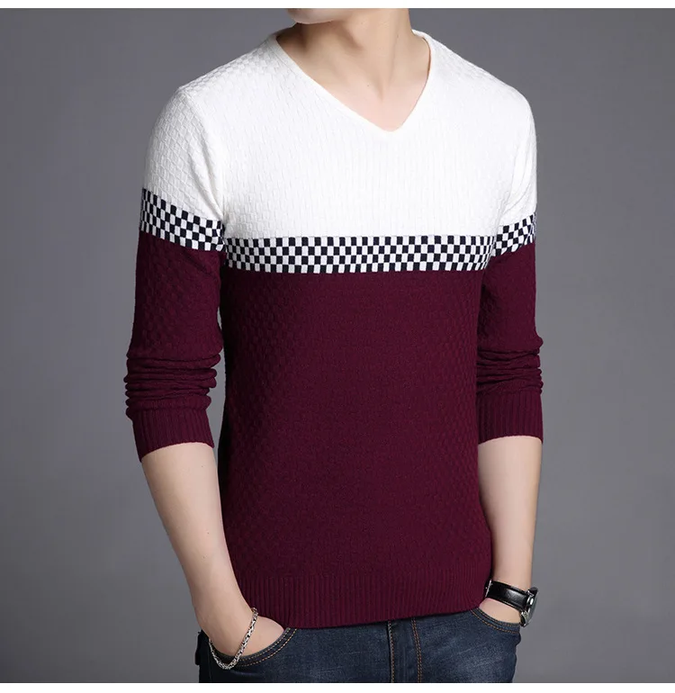 Fdfklak New Pullover Man Casual Korean V-Neck Men's Sweater Knitted Bottom Shirt Pull Noel Homme Long Sleeve Thick Sweaters