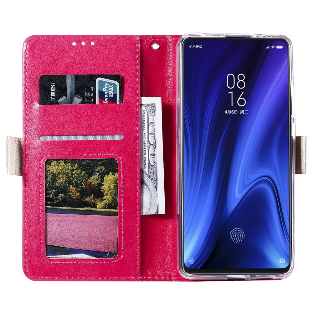 Роскошный чехол-бумажник из искусственной кожи на молнии для Xiao mi Red mi 7A K20 mi 9T Pro, кружевной Чехол-книжка с цветочным узором и бантом на ремешке, чехол для телефона