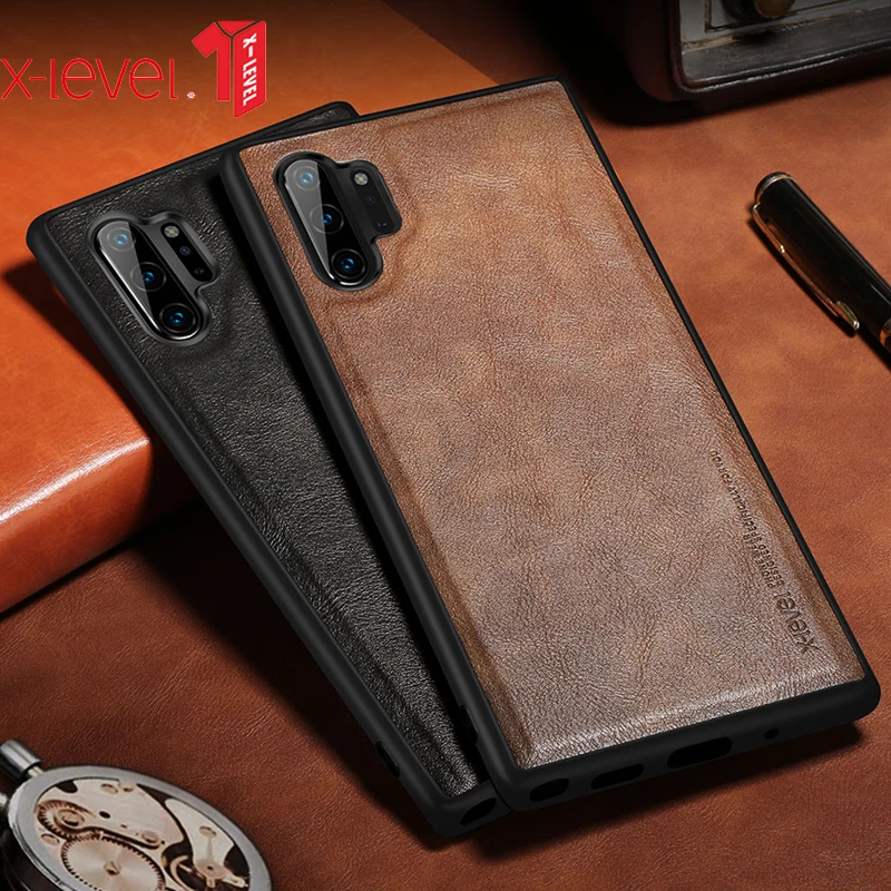 

For Samsung Galaxy Note 10 Case X-Level Retro Leather Soft Silicone Edge Back Cover for Galaxy Note 10 Plus Case Capa newest