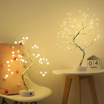 

3D Table-Lamp Copper Wire Christmas Fire Tree Night Light Home Holiday Bedroom Indoor Kids Room Bar Decoration USB DC5V