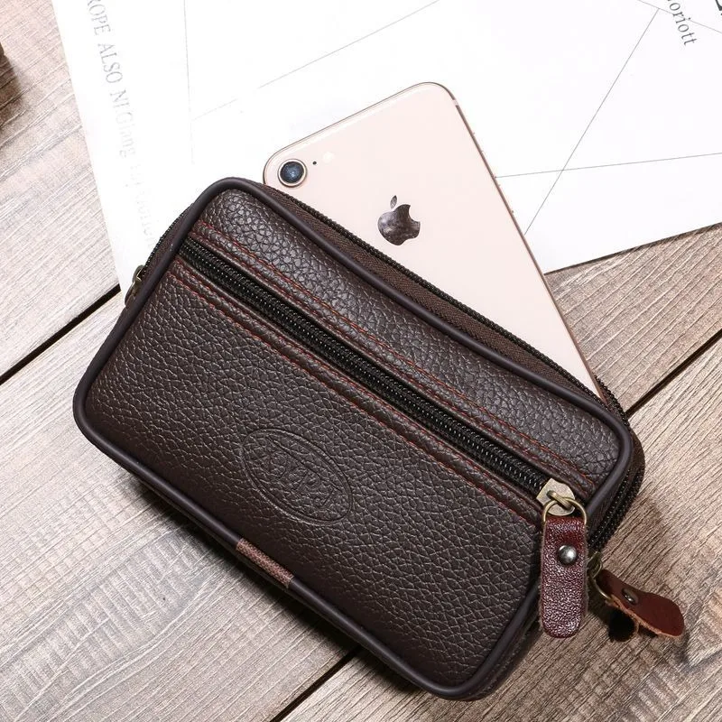 Leather Waist Bag on the Belt Outdoor Small Wallet Wear-resistant Fanny Waist Pack Multifunction Phone Coin Unisex 2