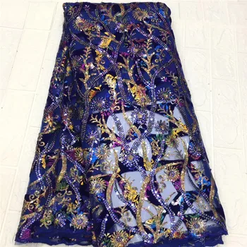 

Royal Blue Nigerian Lace Fabric For Wedding, 3D Sequined African Lace Fabric, High Quality
