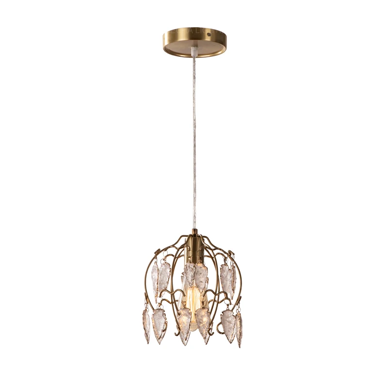 

French retro pendant light small crystal hanging cord lamp susepnsion single vintage lights for bedroom bedside kitchen lighting