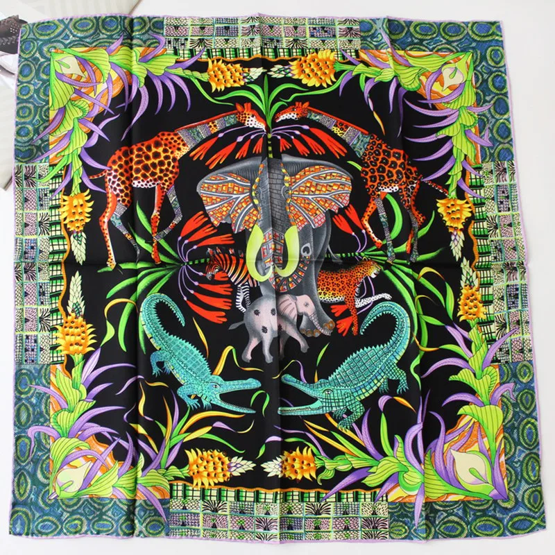

KMS Spring and summer Indian elephant wild temperament silk scarf scarf twill silk scarf 65*65cm/25G