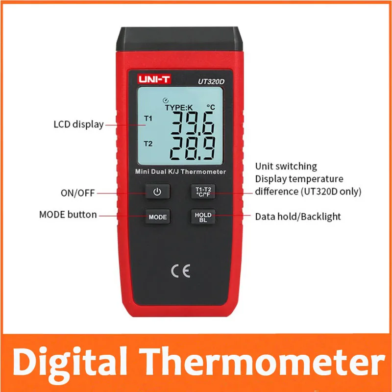 

Pocket Digital Tool Thermometer Thermocouple Mini Contact Type Dual Channel K/J Temperature Meter Backlight Data for Electrician