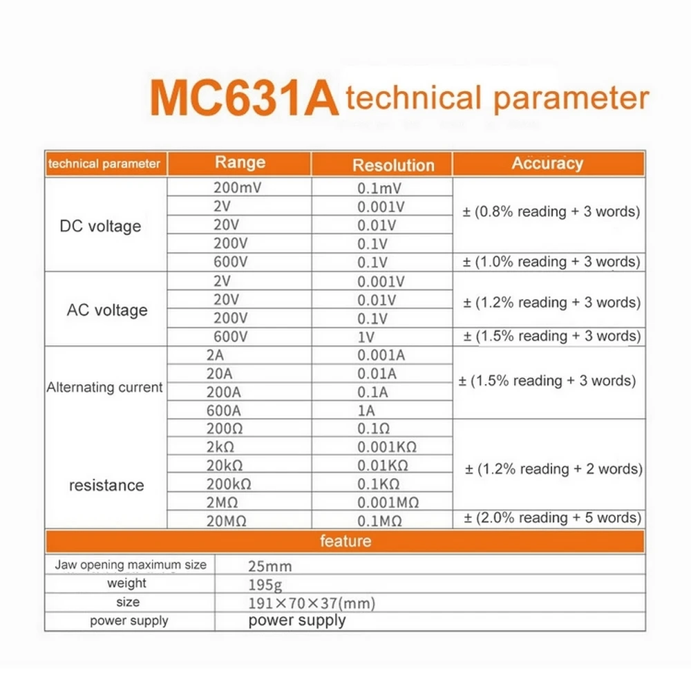 Измеритель тока и напряжения автоматический амперметр с зажимом Mc631a без