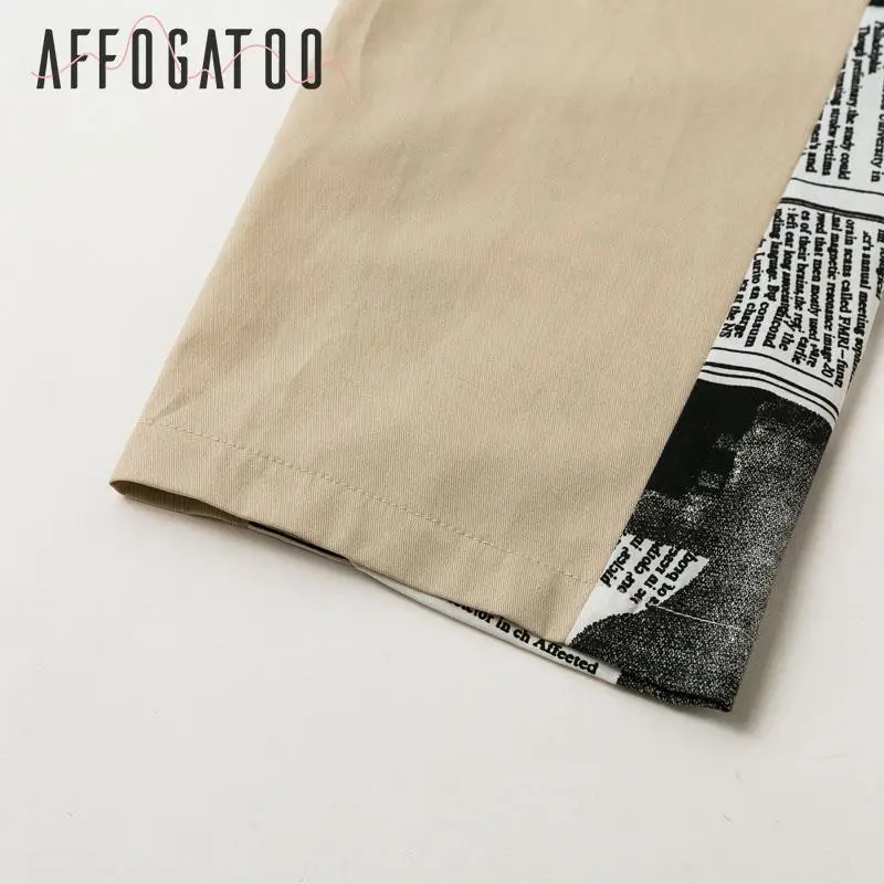 Afogatoo, элегантный Тренч с отложным воротником, Женское пальто с поясом, карманами, Дамское длинное пальто, Осень-зима, лоскутное пальто с принтом