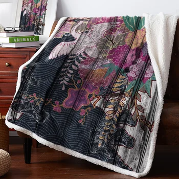 

Wood Grain Spring Flower Crane Bedspread Coverlet Blankets Fleece Throw Cover Wrap Personalized Thick