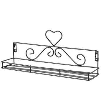 

1Pc Iron Art Punch Free Storage Rack Wall Mounted Storage Shelf Simple Wall Decor Ornament for Living Room Bedroom (Black Heart
