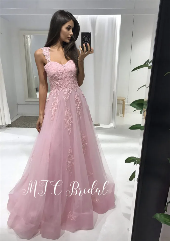 Vestido de festa нежно-розовый тюль кружева вечернее платье без бретелек линии длиной до пола Длинные женские Дешевые праздничные платья