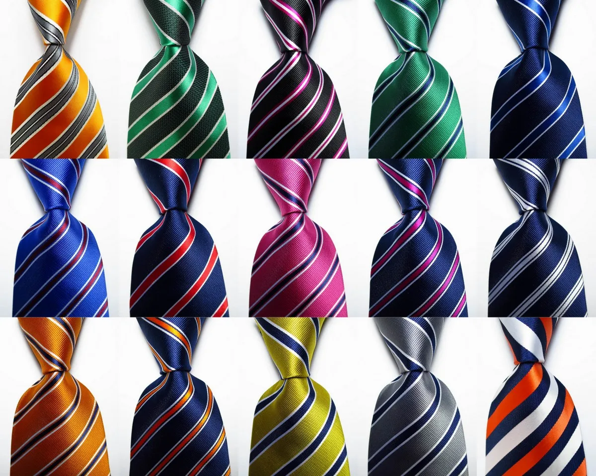 Men's Striped Tie 9cm Silk Necktie Set Green Yellow Red Orange JACQUARD WOVEN Silk Necktie