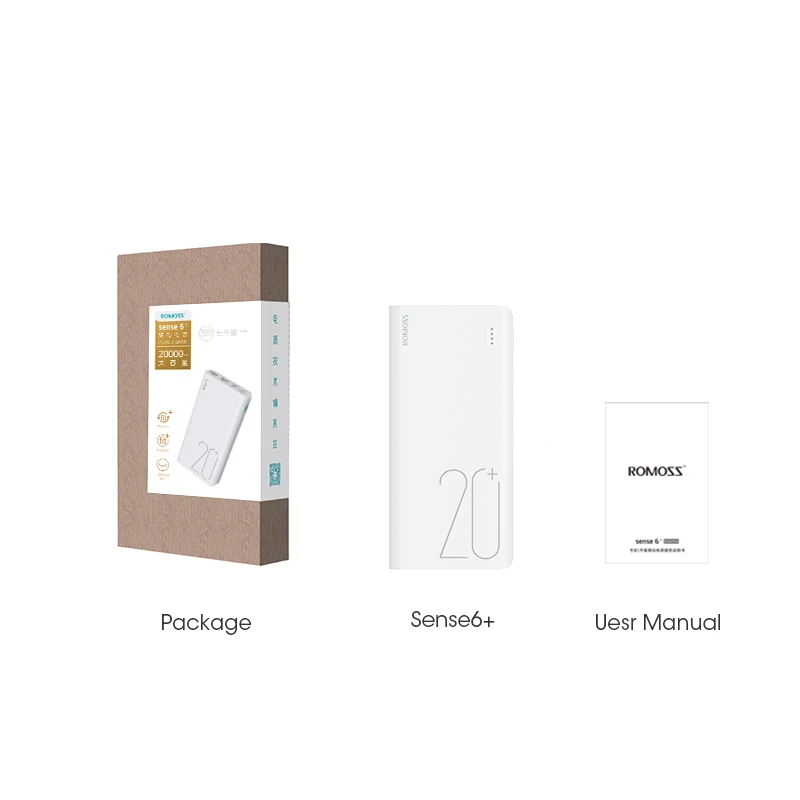 ROMOSS Sense 6+ Power Bank 20000mAh PD3.0 Quick Charge 20000 mAh Powerbank External Battery Charge For iPhone Xiaomi Mi Huawei