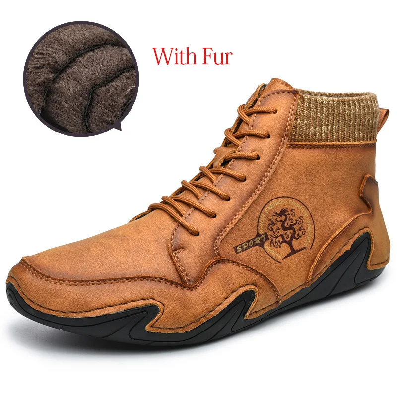 

Men's Winter Shoes Genuine Leather Ankle Boots With Fur Super Warm Snow Boots Men High Top Sneakers Botas De Homens Big Size 48