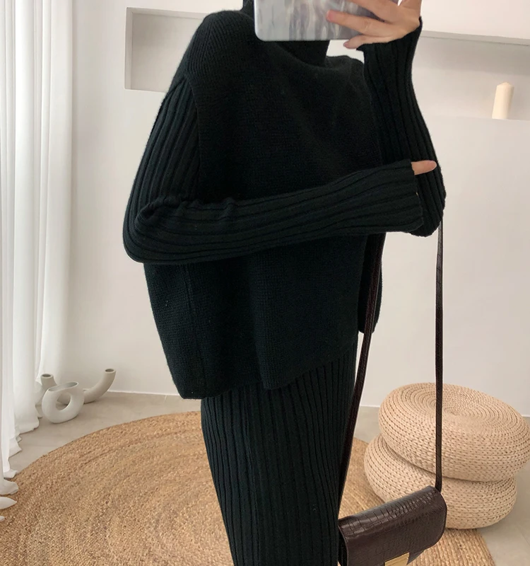 Вязаный женский свитер костюм женский костюм из двух предметов вязаный пуловер элегантный вязаный костюм