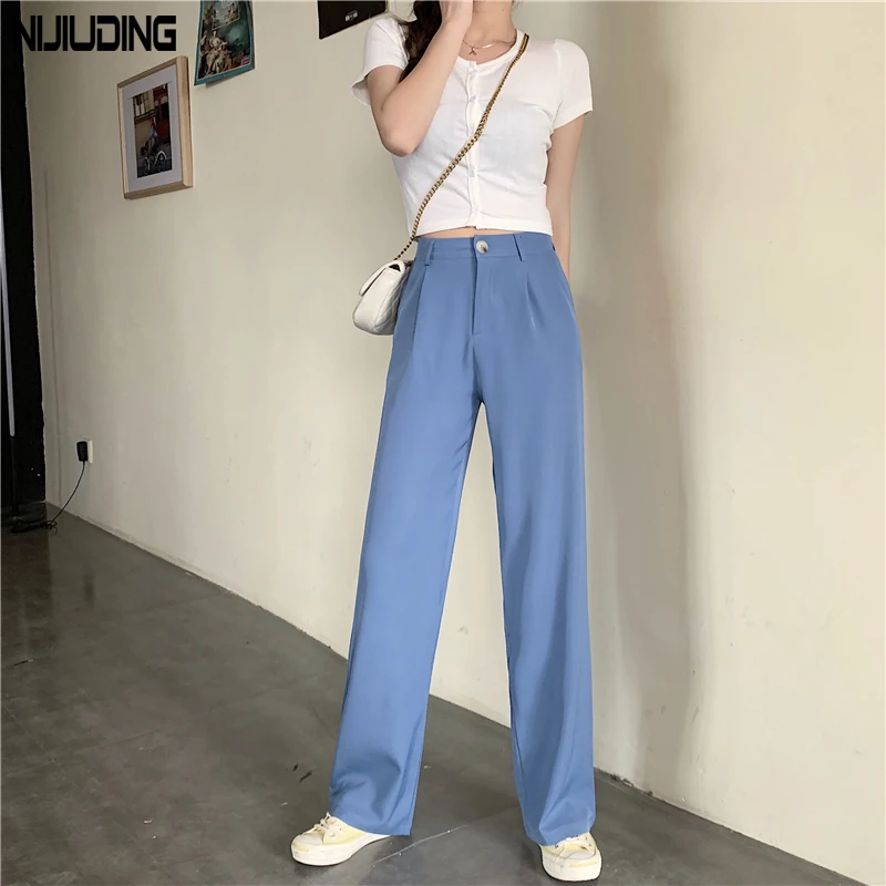

NIJIUDING 2020 Summer New Women High Waist Pants Loose High Waist Wide Leg Mopping Pants Female Korean Version Wild Comfortable