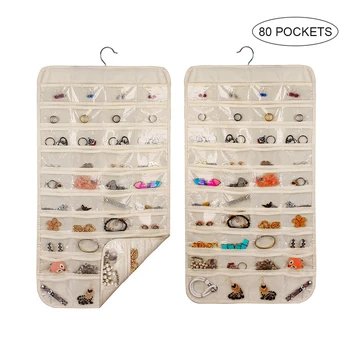 

New 80 Pocket Hanging Loop Storage Bag Jewelry Holder Necklace Bracelet Earring Ring Organizer Jewelry Display Bag Organiser
