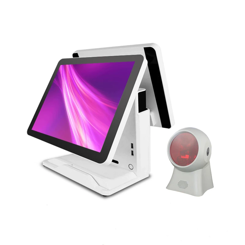 

Pos-терминал 15 + 15 дюймов, pos-терминал с сканером