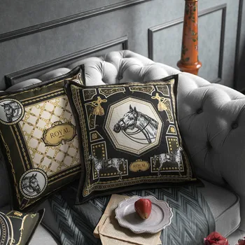 

DUNXDECO Cushion Cover Decorative Square Pillow Case Modern Luxury Artistic Royal Horse Print Blend Fabric Sofa Chair Coussin