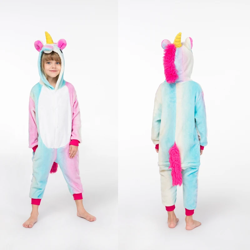 L042 Children's Pajamas Cartoon New Jumpsuit Flannel Dinosaur Animal Play Suit Long-sleeved Hoodie Unicorn Funny Cartoon Pajamas4-12 - Цвет: L042