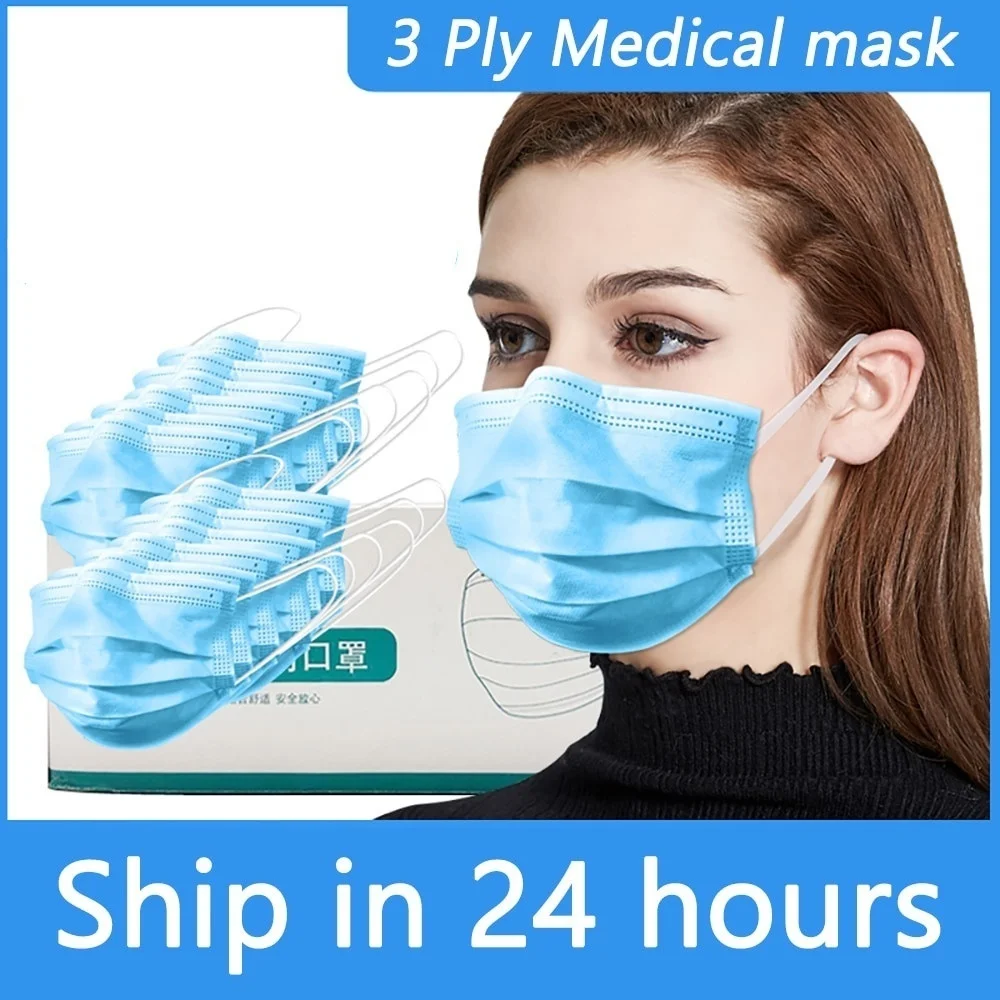 

50Pcs Disposable Mask 3-Layer Non-woven Disposable Elastic Mouth Soft Breathable Flu Hygiene Face Mask As KN95 KF94