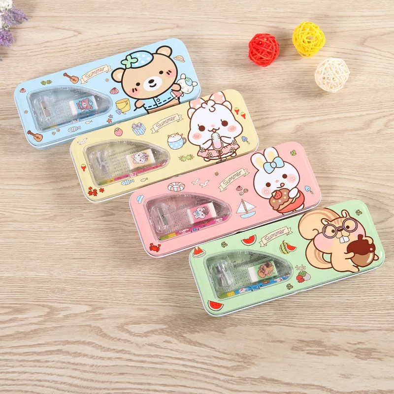 

School Korean-style Children Stationery Box Set Creative Tin Pencil Case Double Layer Young STUDENT'S Pencil Case Stationery Who