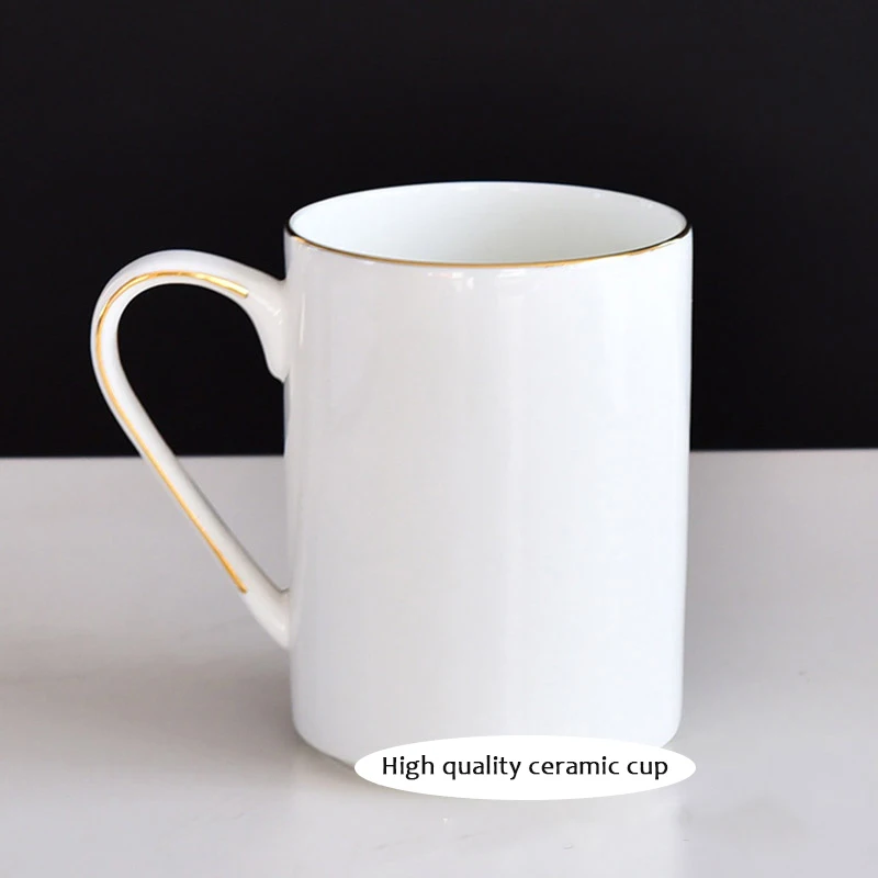 JOUDOO Bone China Ceramic Whie Mug With Gold Line White Exquisite Elegant Drinking Mugs for Coffe MIilk Juice Water Drinks - Цвет: 7