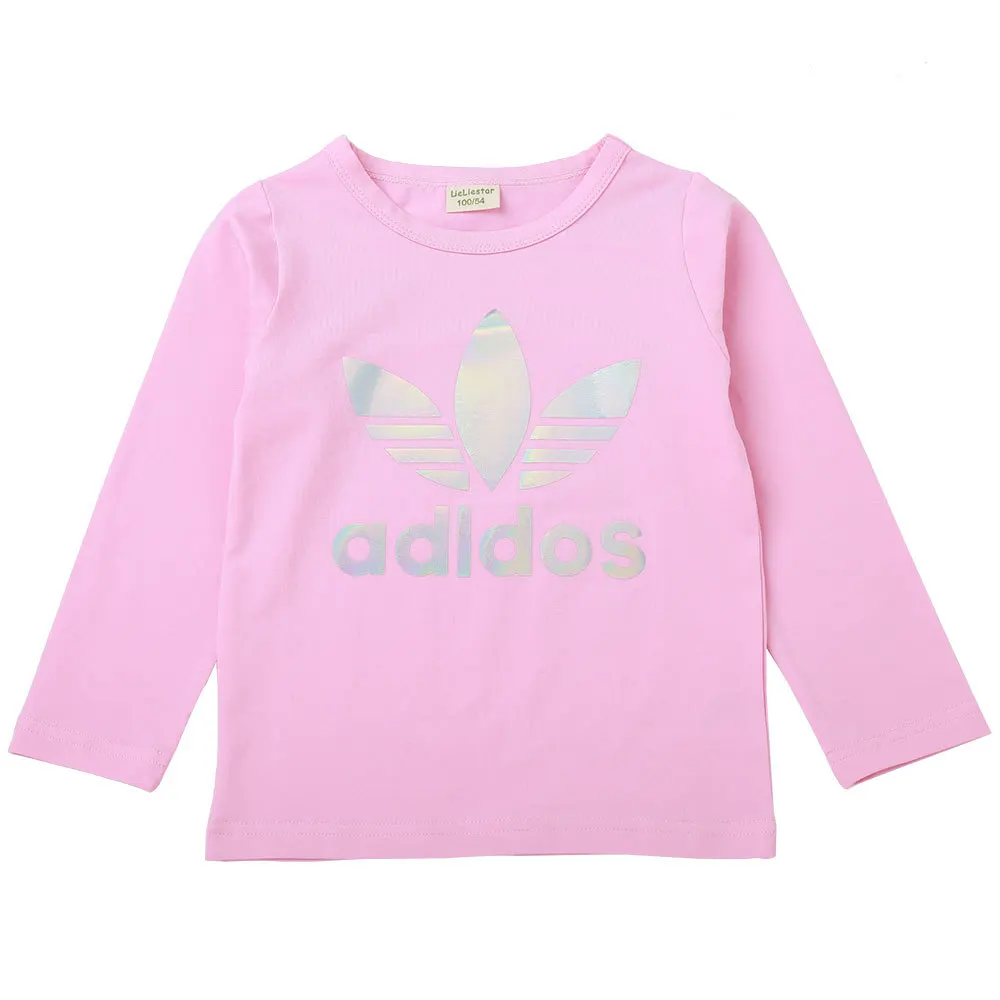 Синий HereNice Kids Chien/детская футболка Топы с цветами и блестками, одежда розовая Однотонная футболка с длинными рукавами для маленьких мальчиков и девочек - Цвет: Синий