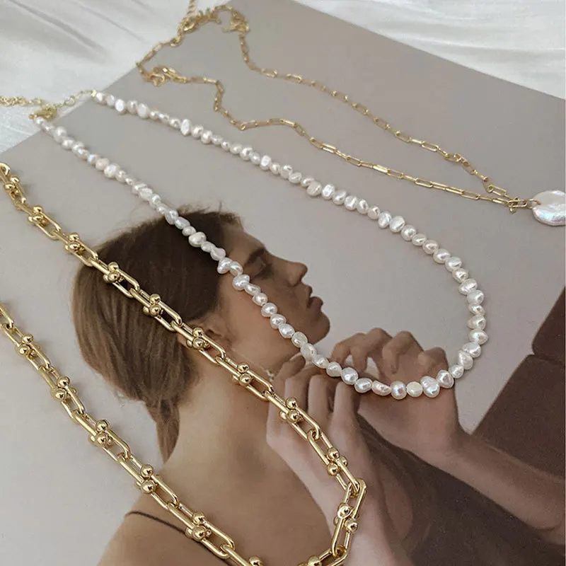 Davitu Fashion Imitation Pearl of Love Pendant Necklace Clavicle Chains Statement Necklace Women Girl Holiday Beach Jewelry Metal Color: Need Cards Gold