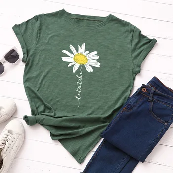 

Plus Size Daisy Graphic Print Women TShirt Summer Cotton Oversize T Shirt Harajuku Sunflower Graphic Tee Shirt Casual Loose Tops