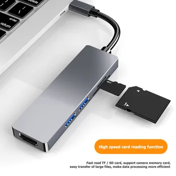 

5 in 1 Type-C HUB Converter Portable Plug Play Convenient Quick Operate 4K HDMI 2 USB3.0 TF Card Reader Adapter