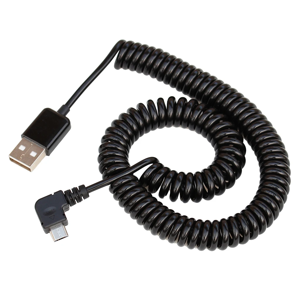 2m Elbow USB Spring Coiled Micro USB Cable 90 Degree Right Angled USB 2.0 to Micro USB Data Sync Charger Cable -