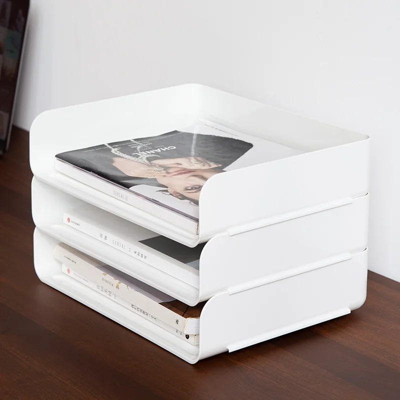 

1pc Desktop File Tray Organizer A4 Document Paper Organizer Rack Plastic Book Shelf Storage Holder Office Stationery Storage Box